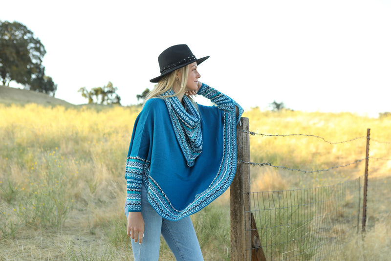 Poncho with neck warmer and sleeves