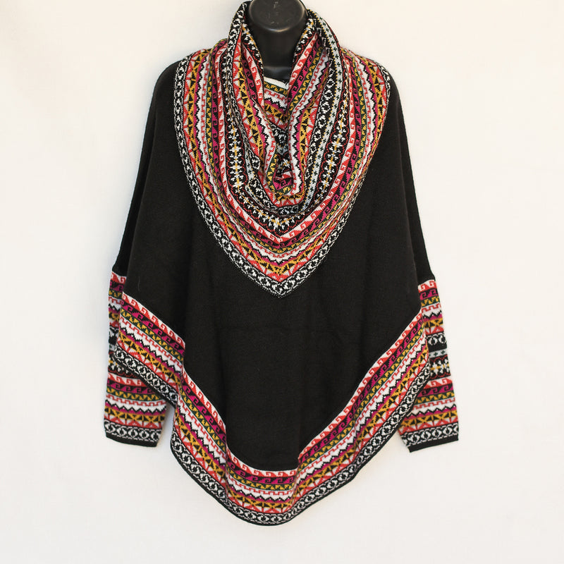 Poncho with neck warmer and sleeves