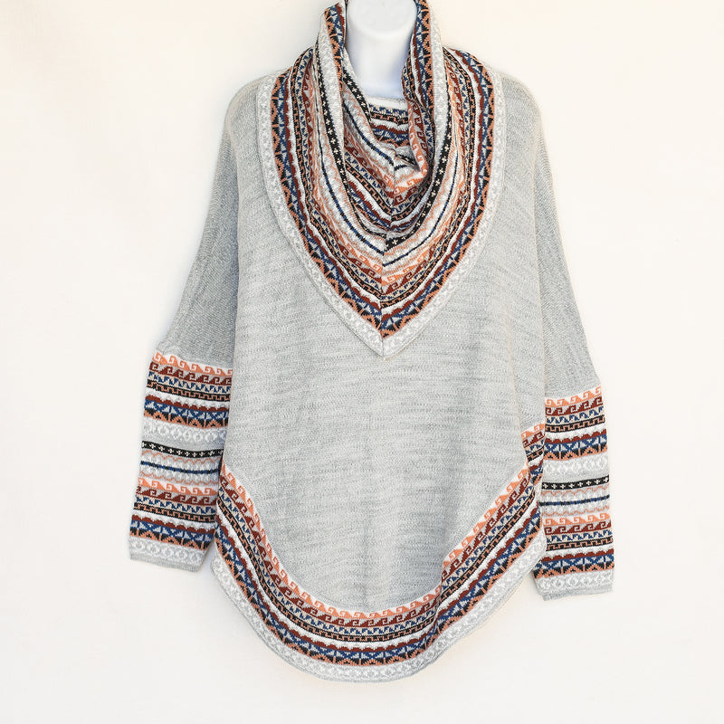 Poncho with neck warmer and sleeves