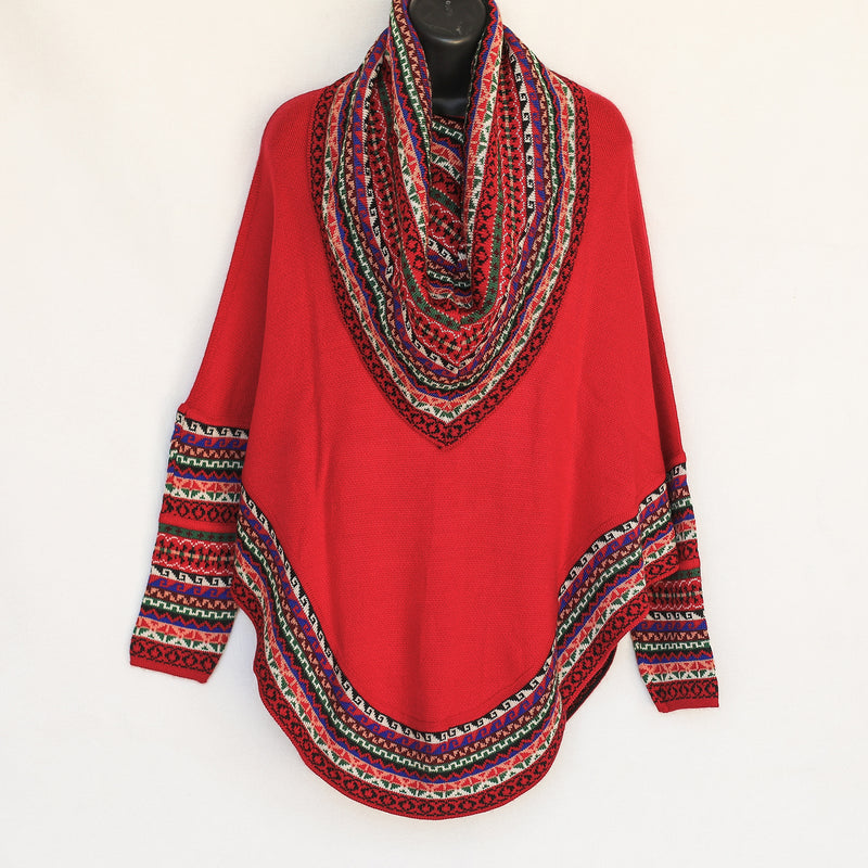 Poncho with neck warmer and sleeves