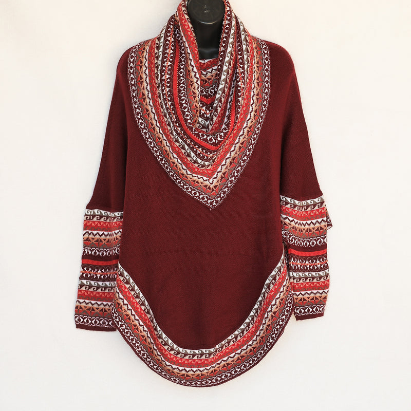 Poncho with neck warmer and sleeves