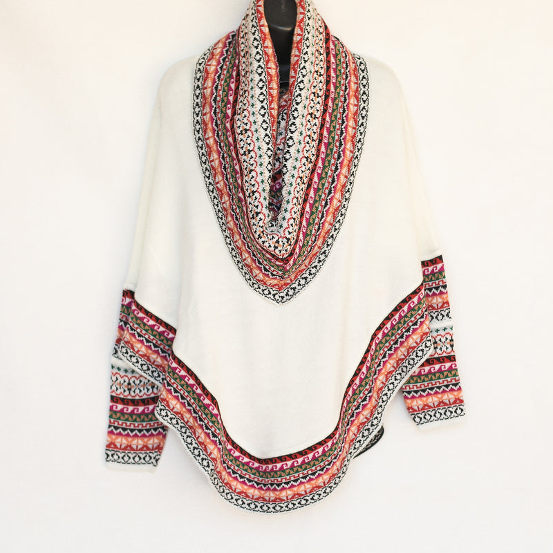 Poncho with neck warmer and sleeves