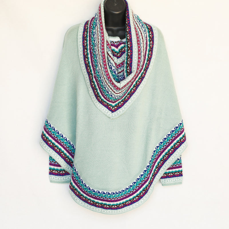 Poncho with neck warmer and sleeves