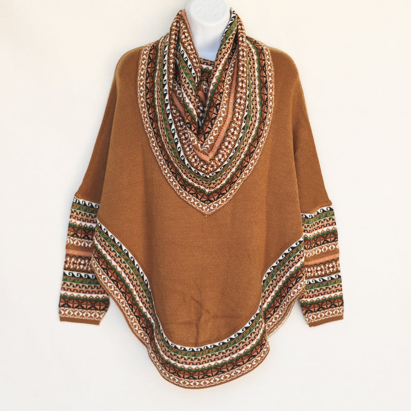 Poncho with neck warmer and sleeves