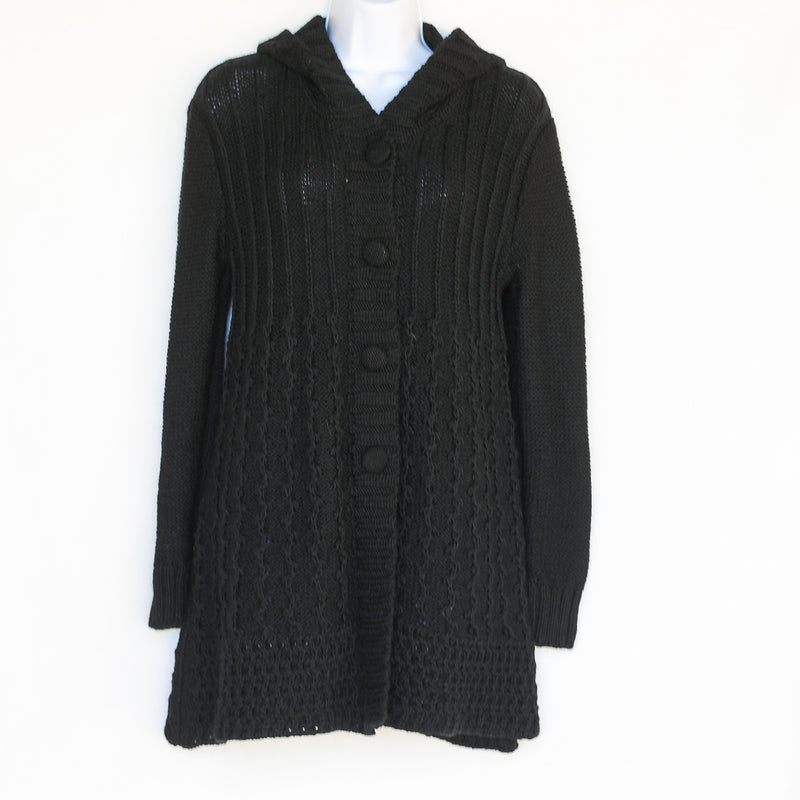 Honey nest long length sweater with hoodie and buttons